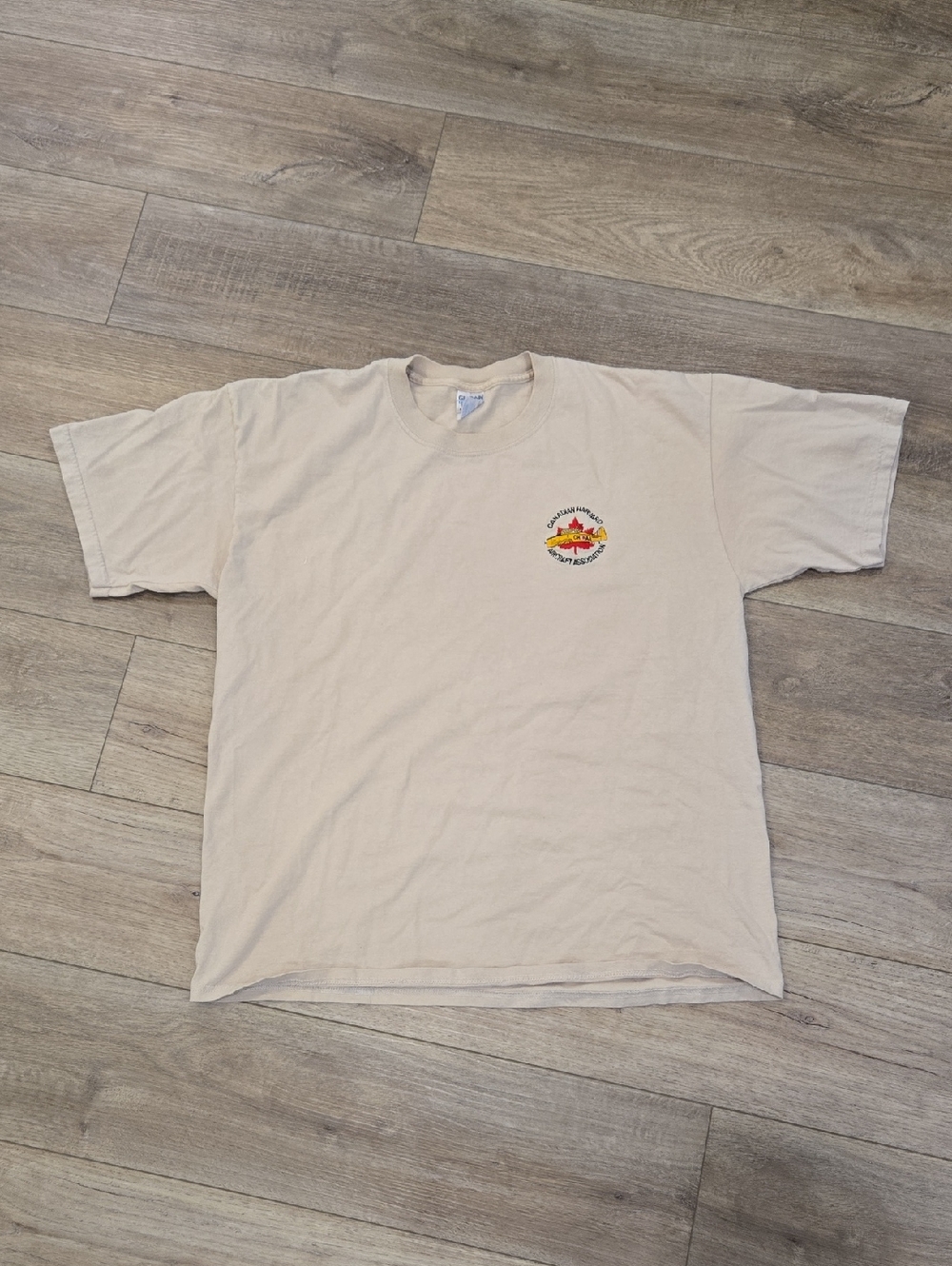 Vintage Men's Crew Neck Harvard Aircraft Embroidred T‑Shirt in Light Beige